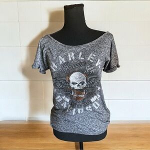 HARLEY-DAVIDSON VF Vintage Band OUTER BANKS NORTH CAROLINA Grey Skull BIKERCORE